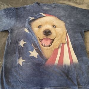 3D dog with American flag T-shirt 100% cotton dyed and printed in USA